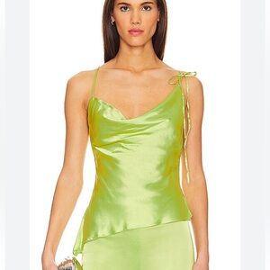 NBD Noor top Lime green Draped Camisole satin tie strappy Revolve NWT XL